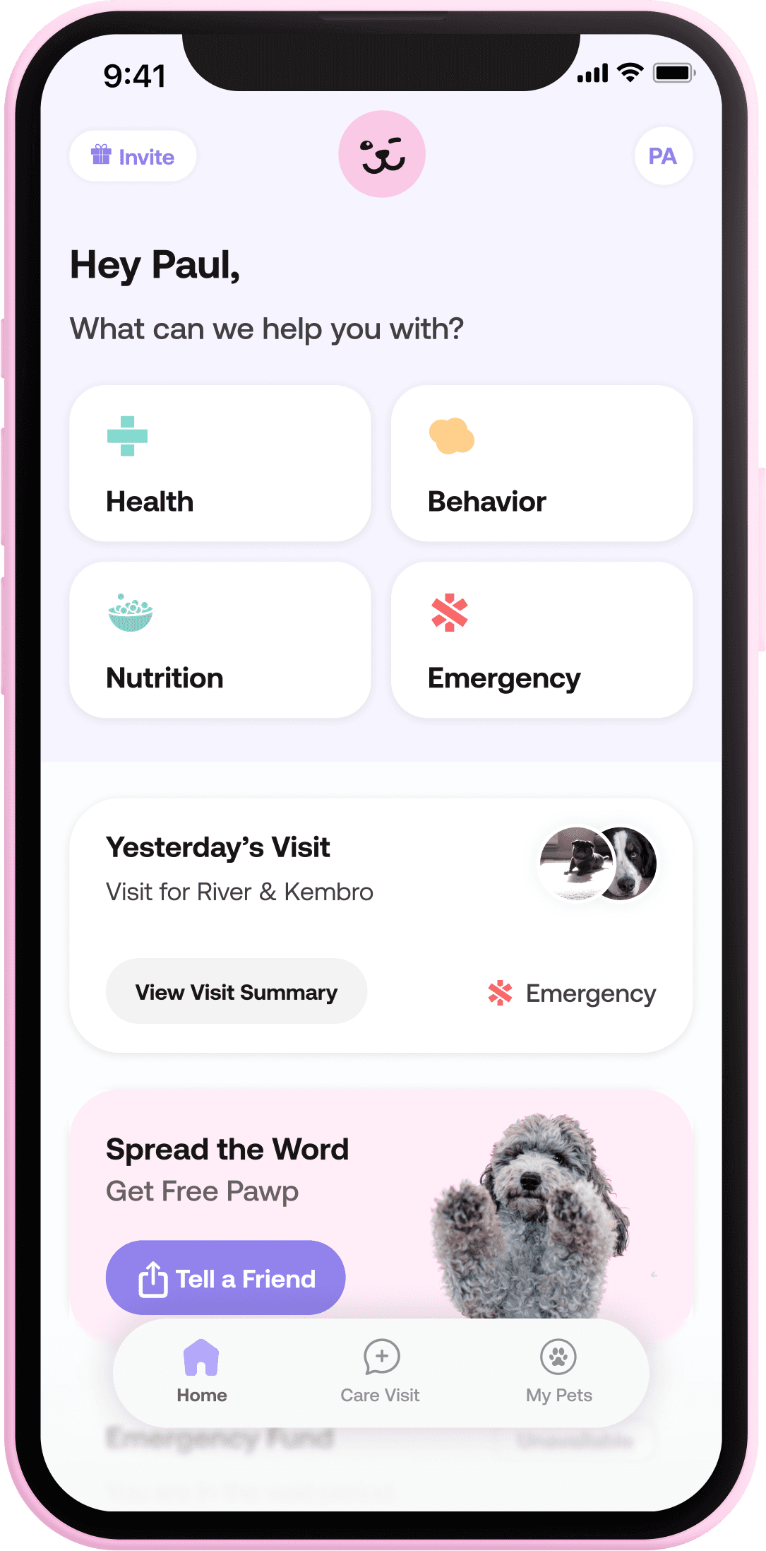 Pawp iOS app with ability to start vet conversation about health, behavior, nutrition or an emergency