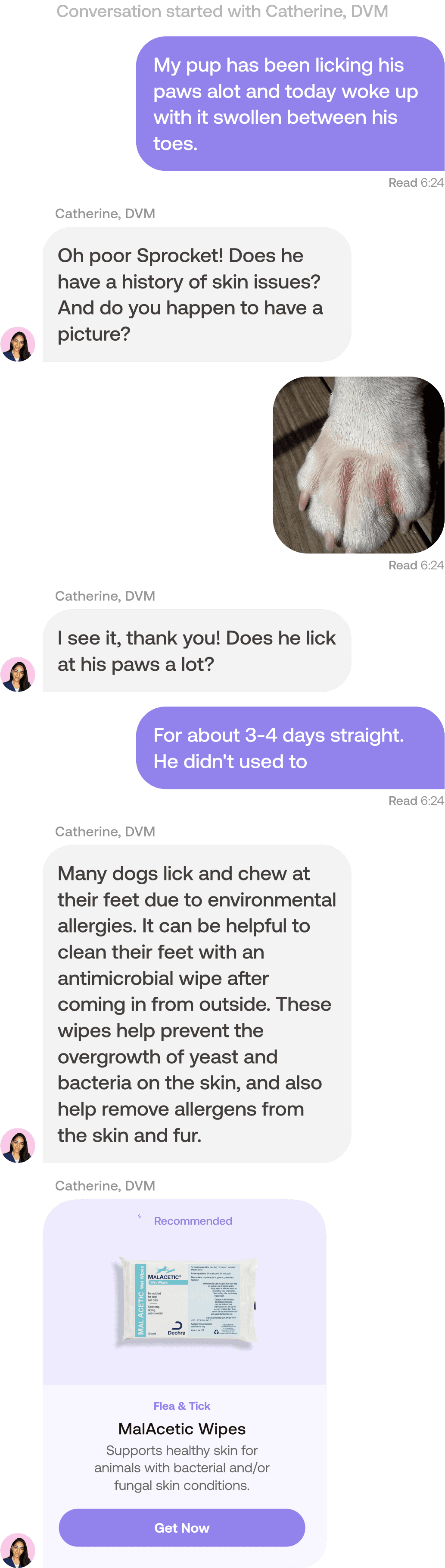 a Pawp vet conversation with text and recommendation